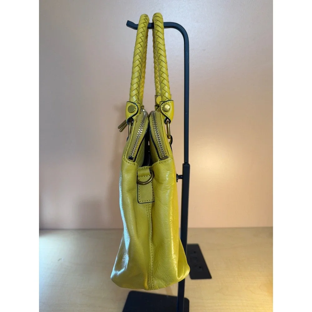 Elliott‎ Lucca Yellow Leather Satchel Bag Braided Handles Triple Compartment